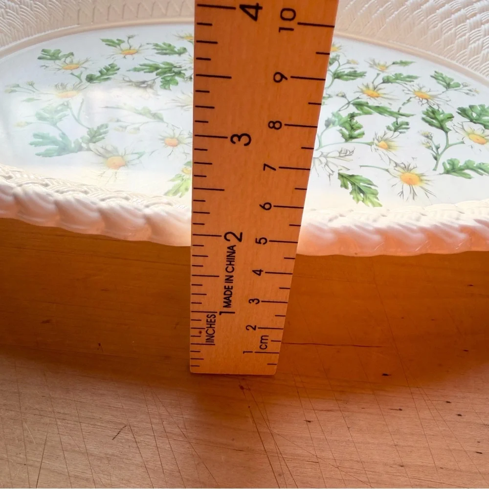Vintage 90s Daisy Serving Platter Lg Oval Tray White Basketweave Border Melamine